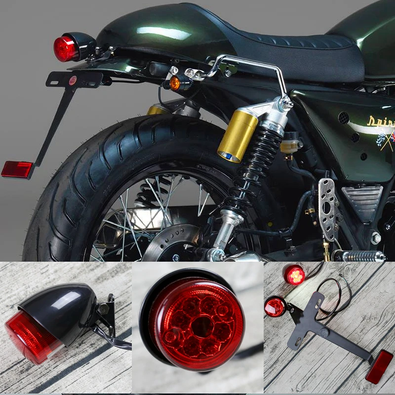 Scrambler Angepasstes Projekt Homologated Motorrad LED Stoplicht Glanz Schwarz mit Roten Gläser für Cafe Racer 