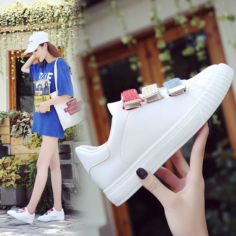 

women shoes casual sneakers white 2019 Spring Summer White shoes students sneakers Leisure zapatos de mujer platform high super