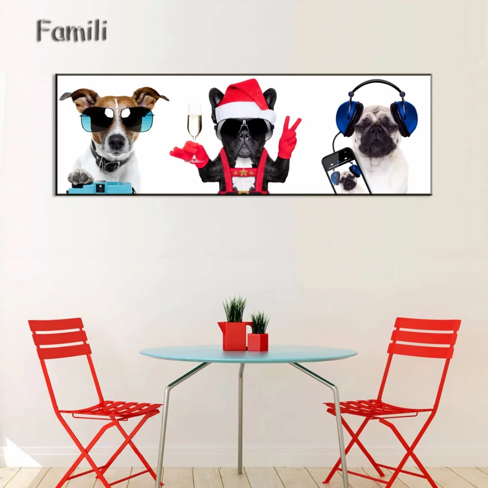 

American Style Art Canvas Painting Dog Listen To Music Movement Animals Art Prints Poster Wall Pictures Kids Room Decor No Frame