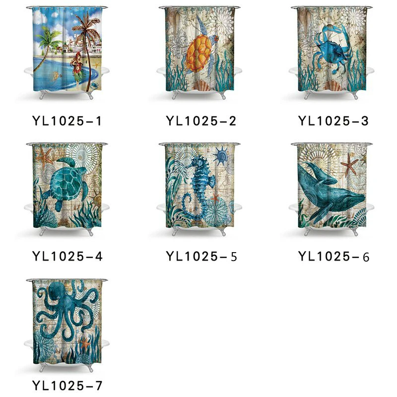 Preise Mittelmeer Schildkröte Dusche Vorhang Bad Vorhänge Bad Dekorative Digital Print Aquatische Kreaturen Verdicken Anti mehltau