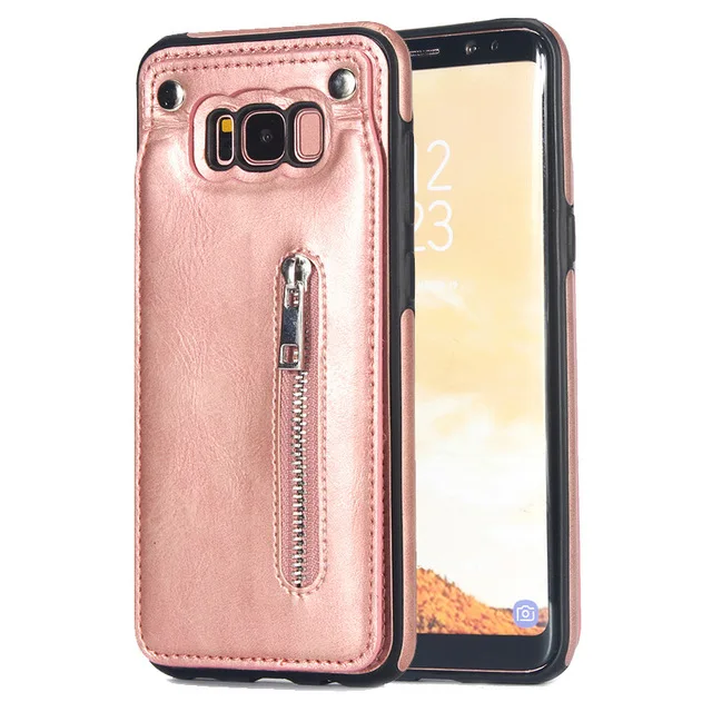 Rose Gold Мульти Слои молния слот для карт памяти кожаный чехол для samsung Galaxy S10 S9 S8 плюс S10e вертикальный откидной Чехол-кошелек с подставкой для samsung Note 9 8 - Цвет: Rose Gold