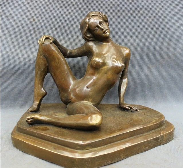 

10" Chinese Bronze Copper Carved Nude Sexy Woman Belle Beauty Statue Sculpture