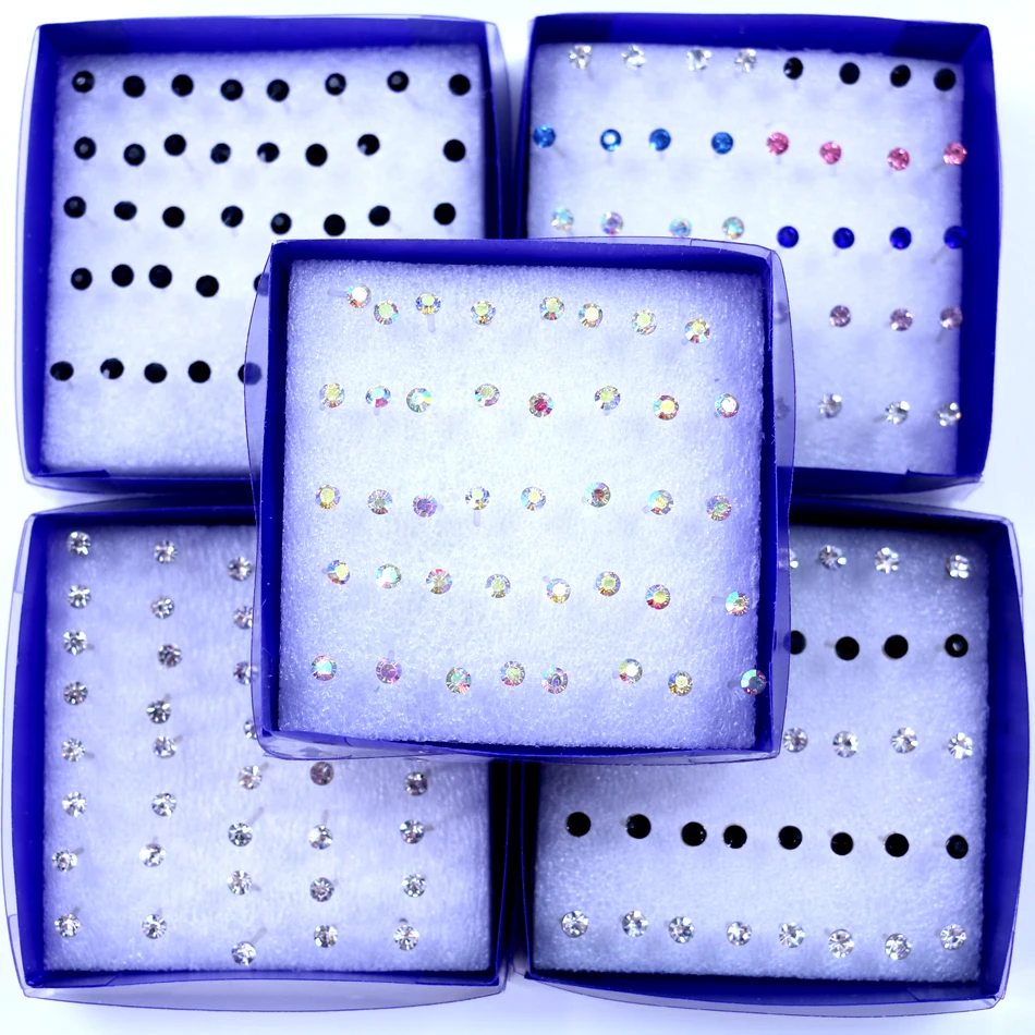 

Factory Cheap 3mm Resin Rhinestones Plastic Stick Stud Earrings Resin Crystal Ear Studs 20pairs/box