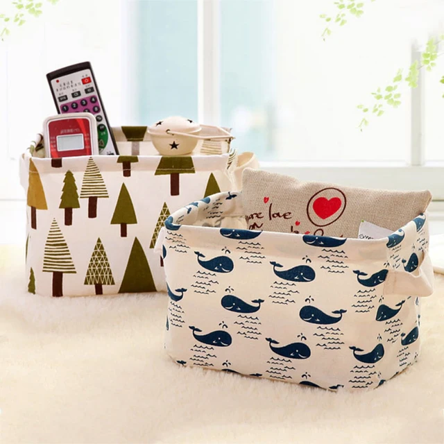 Buy Cute Printing Cotton Linen Desk Storage Box with