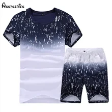 Летняя одежда, мужской модный костюм, мужская повседневная футболка с короткими рукавами для отдыха и короткие штаны, комплект D35
