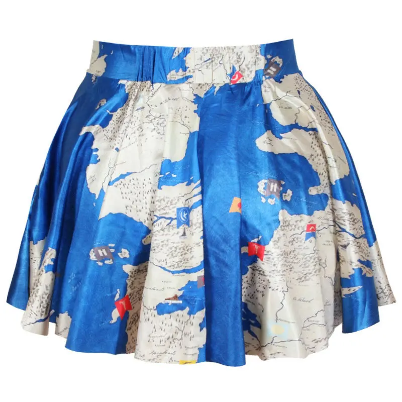 2017 Для женщин юбка Flared Stretch 3D принт короткая плиссированная Расклешенная юбка для девочек Saia Летний стиль Мини-юбки