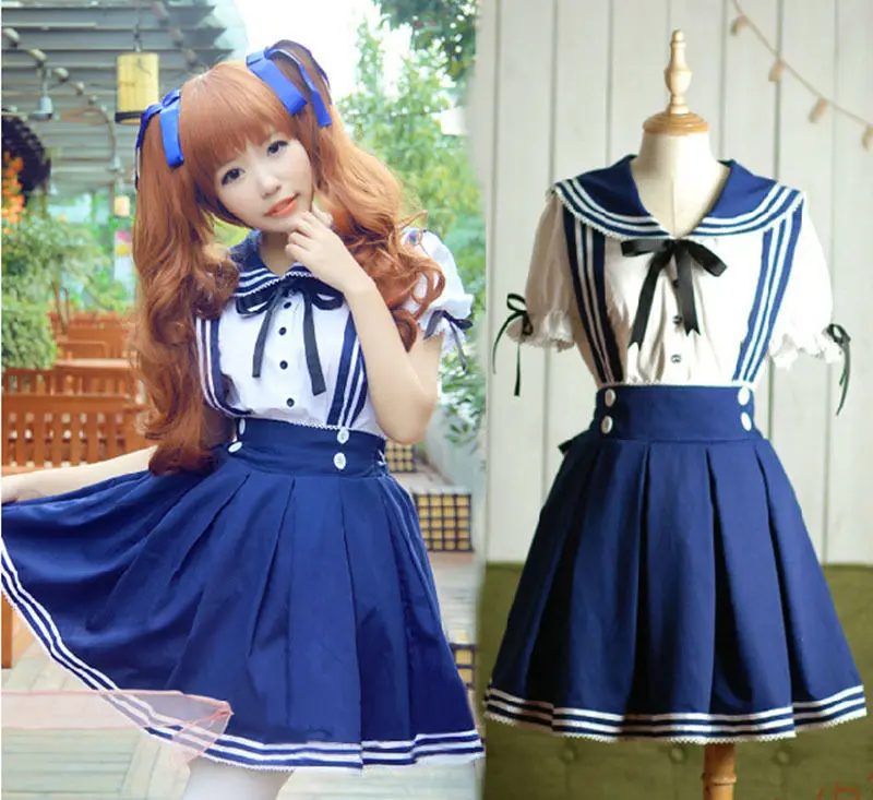 

NEW Lolita Sailor Navy Marine Tops+Skirt Suit Uniform Kawaii School Girl Set