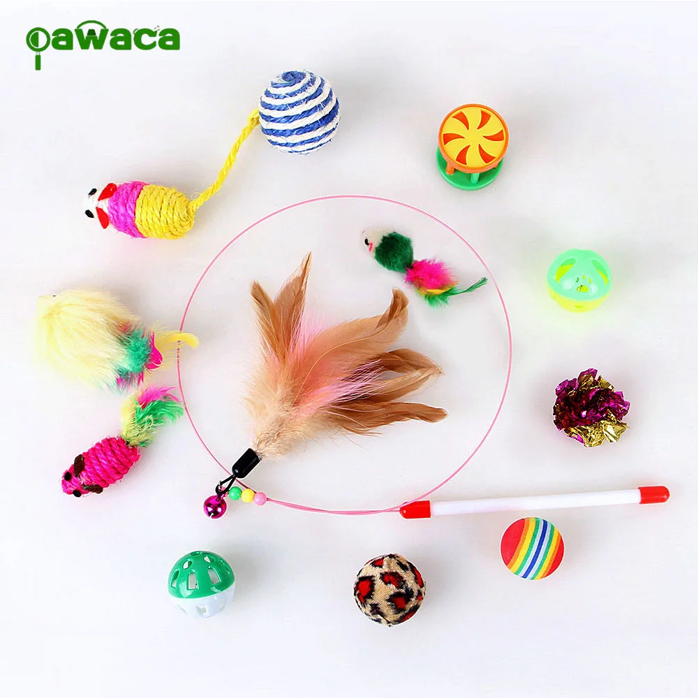 16Pcs/Set Pet Cat toys Feather Teaser Wand Catnip Toys Ball Rings Cats
