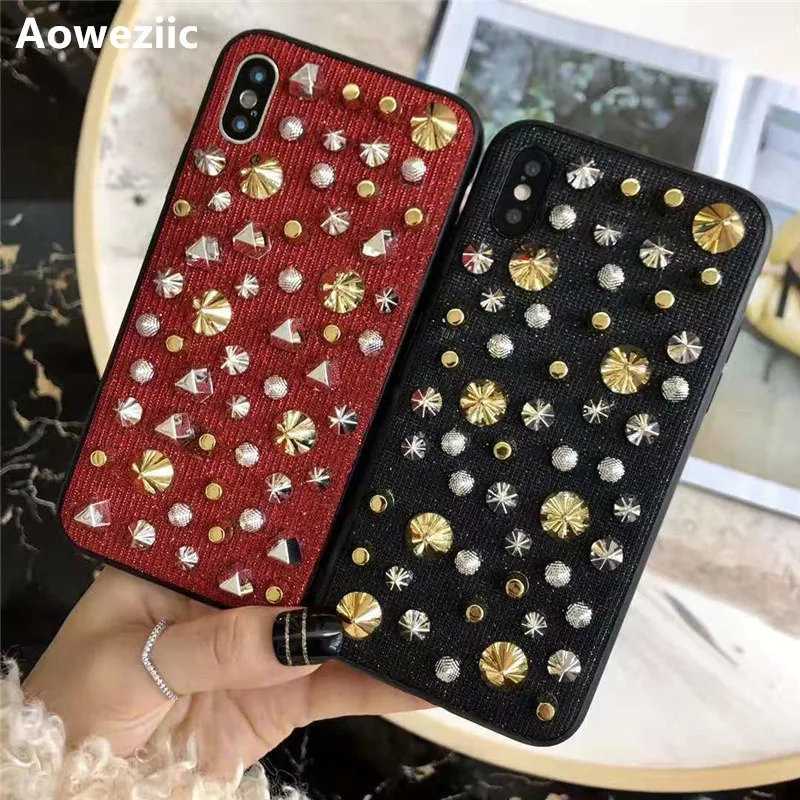 

Aoweziic Ins personality glitter rivet for iphone xs max xr mobile phone case all inclusive 6s 7plus 8 protective cover tide