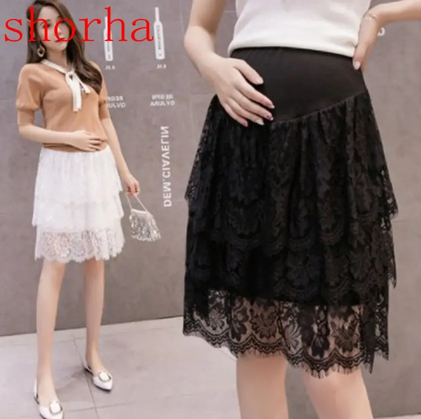 

Summer Black White Maternity Skirts Fashion Lace Pleated Mesh Skirt High Waist Stomach Lift Pregnant Skirts Pregnancy Clothes