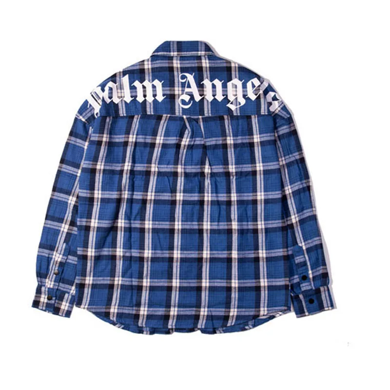 Plaid Palm Angels Long Sleeve T-Shirt Casual Fashion 100% Cotton Palm Angels Shirt Blue Yellow Red Plaid Long Sleeve T-Shirt