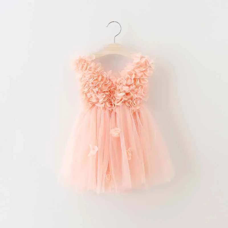 

2-6y toddler girls peach petal Princess Dress kids Party Role-play Costume children Summer V-neck dress Brand kids Clothes