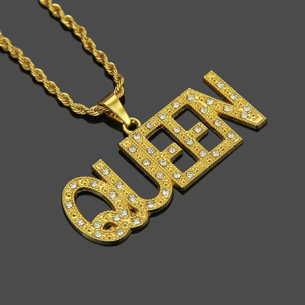 

Royal Crystal Pendant Gold Necklaces Long Queen Cute Chain Hip Hop Necklace Party Jewelry For Gift Women Man Unisex Gift Box