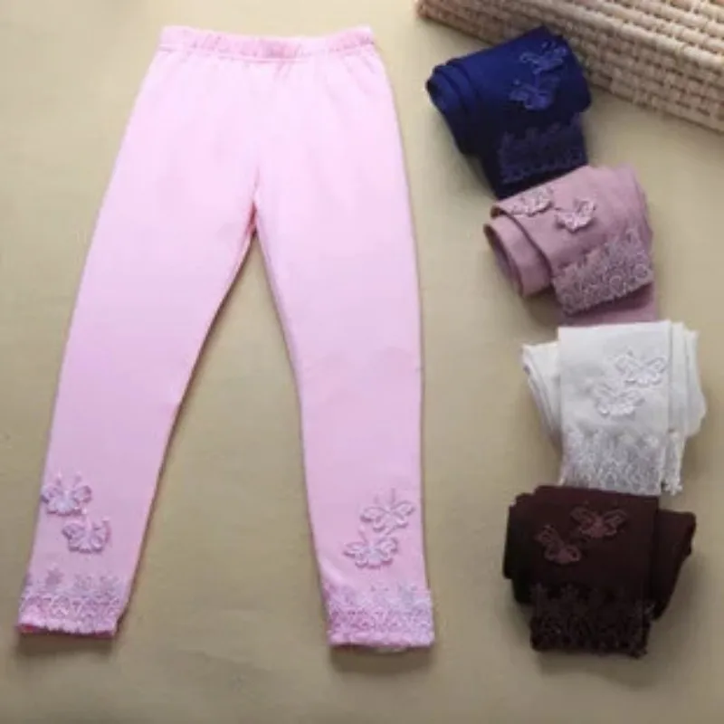 Весенние детские кружевные теплые штаны с бабочками, эластичные леггинсы для девочек, штаны для малышей, одежда для малышей