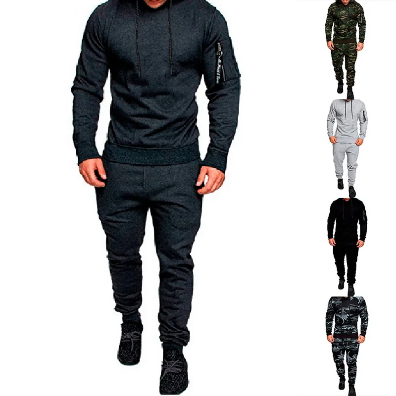 2019 мужской костюм, мужские спортивные костюмы, комплект из 2 предметов, куртка, камуфляжный лоскутный костюм с длинными рукавами на молнии