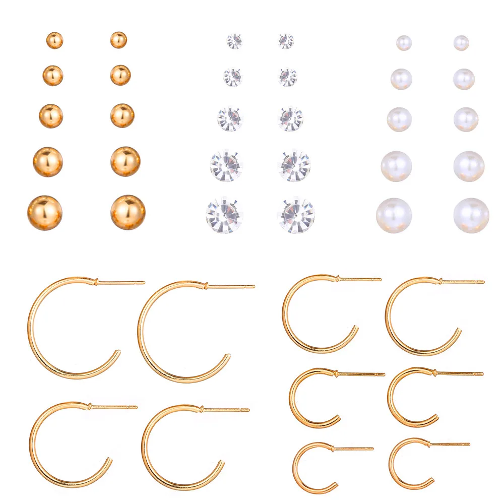 40 PCS/set Fashion Crystal Round Beads Stud Earrings Set For Women Man Gold Color Circle Earrings Unisex Daliy Jewelry 2019