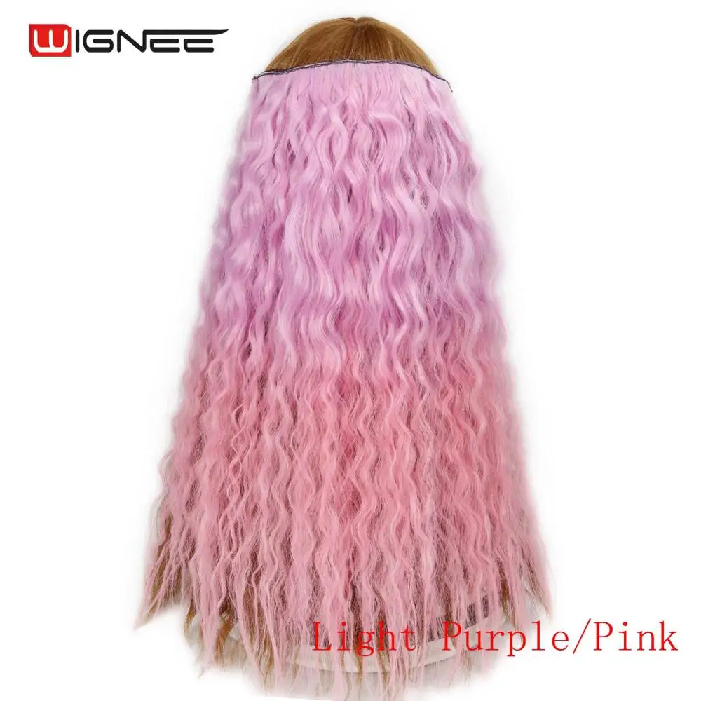 Wignee кудрявые волосы для наращивания на заколках, 5 шт., для женщин, высокотемпературное синтетическое волокно, натуральные накладные волосы, Омбре, фиолетовый/розовый/серый - Цвет: Розовый