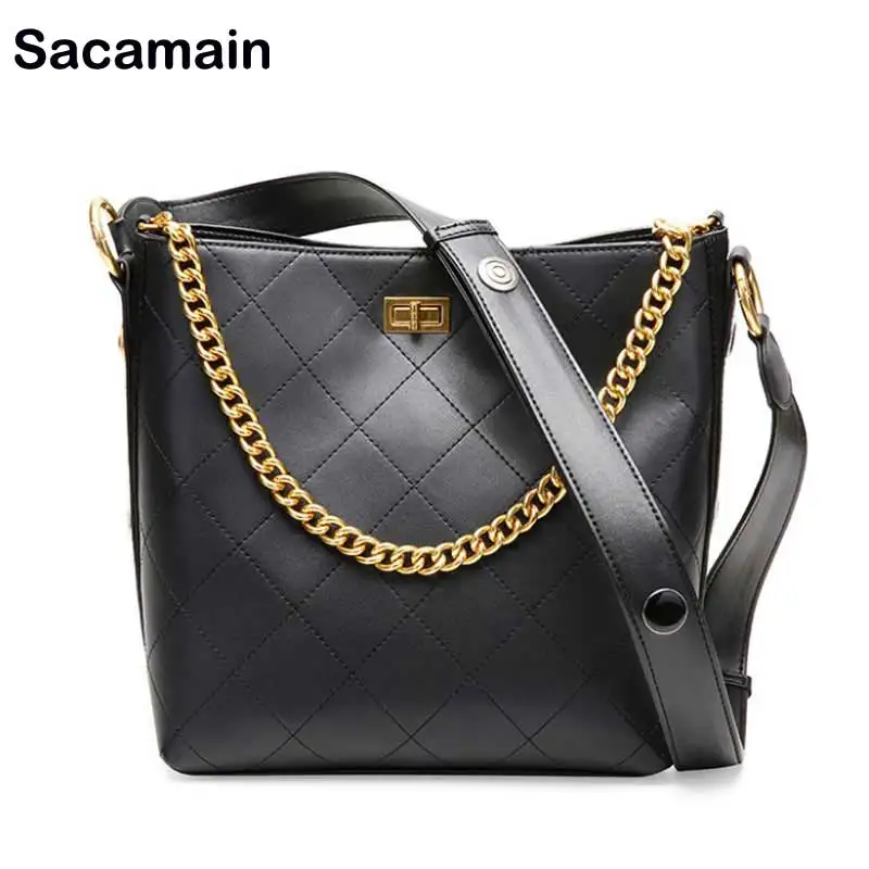 

Handbags Women's Genuine Leather Bucket Female Shoulder Bag Real Leather Luxury Handbags Imitation Designer Bags Ladies Tote