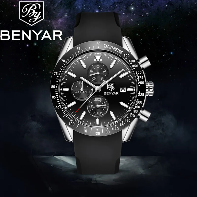 

BENYAR Brand Watch Men Luxury Quartz Sport Chronograph Top Business Silicone Military Waterproof Mens Watches relogio masculino