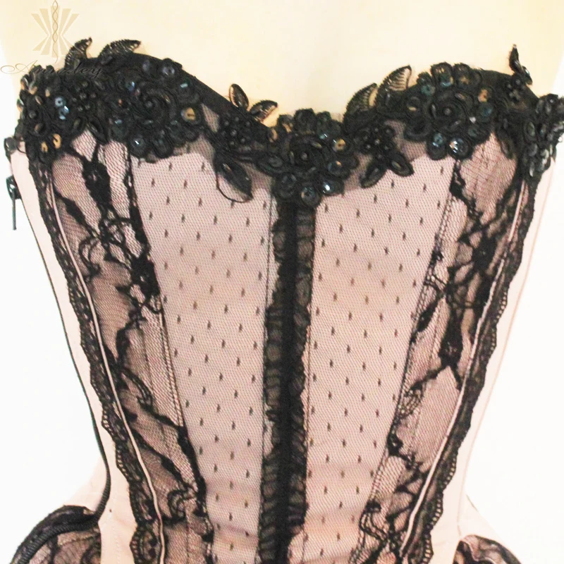 Annzley Corset Black Vintage Lace Steel Boned Overbust Corset Pattern For Sale (7)