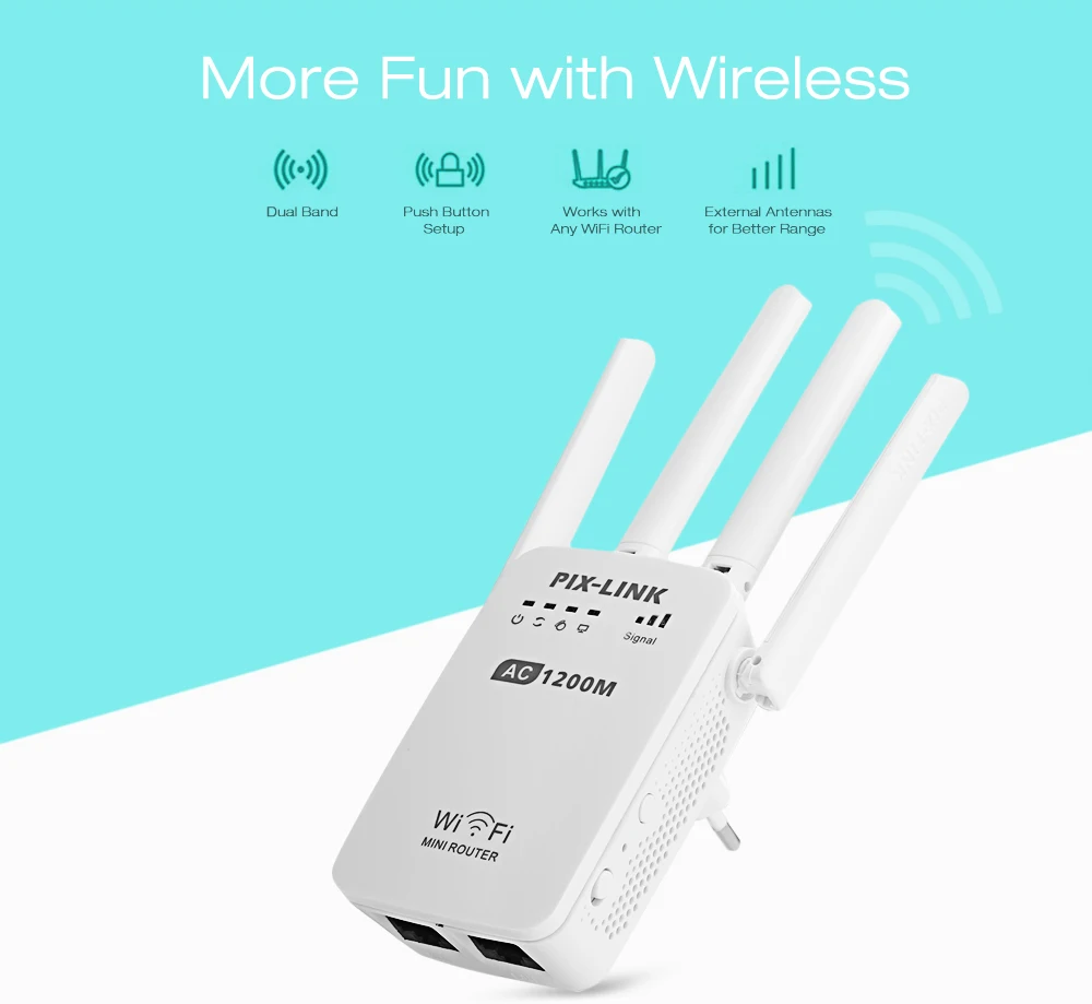 

PIXLINK LV-AC05 AC05 1200Mbps WIFI Repeater Router Access Point Dual Band Wireless Wi-Fi Repeater Extender Signal Amplifier