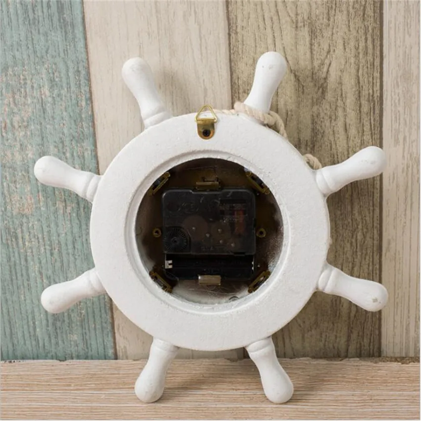 Vintage mediterranean style Rudder woodern wall clock for living room Retro silent Horloge Murale Quartz home decoration klok (3)