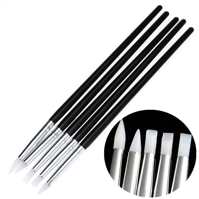5Pcs Soft Silicone Nail Art design stamp Pen Brush Carving Craft Pottery Sculpture UV Gel Building brushes Pencil DIY Tools