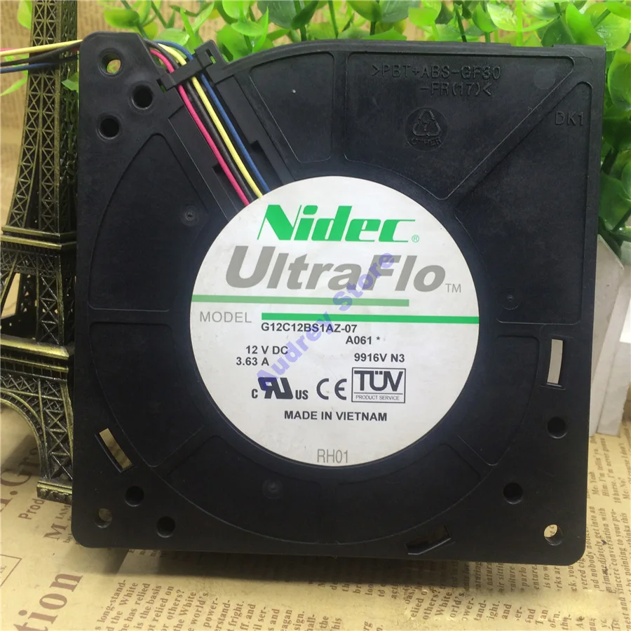 NIDEC Япония G12C12BS1AZ 07 DC12V 3.63A 12 см 4 провода двойной шариковый подшипник большой объем