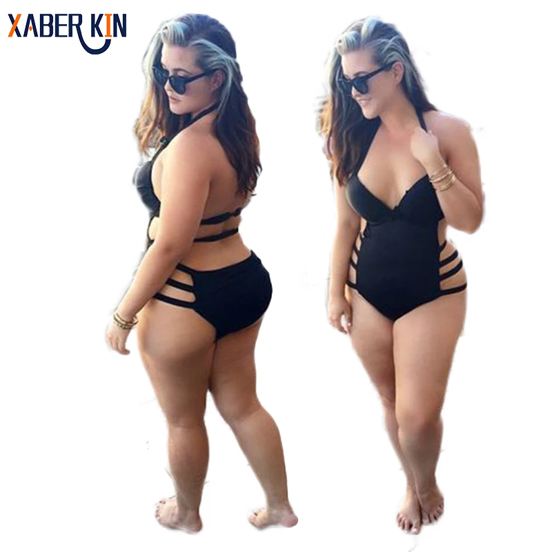 

high waist Swimsuits Swimsuits for women Fat MM Plus Size Swimwear Black Mesh Sexy Monokini One-Shoulder Biquinis Women sw849