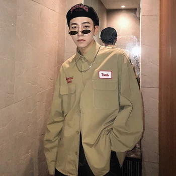 

Autumn And Winter Men's New Fashion Casual Temperament Loose Wild Cotton Personality Youth Long-sleeved Solid Color Shirt