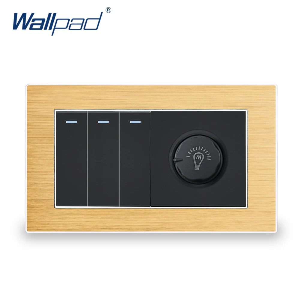 3 клавиши 2 канала с диммером Wallpad Роскошная атласная металлическая панель
