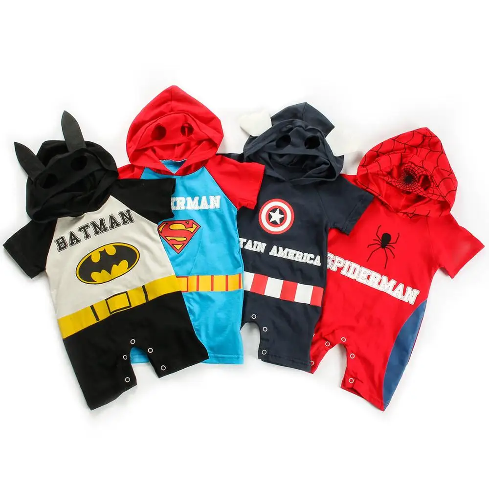 

2019 Summer Newborn Baby Boy Clothes Cartoon Super hero Rompers Spiderman Batman Captain America Molding Costume Baby Rompers