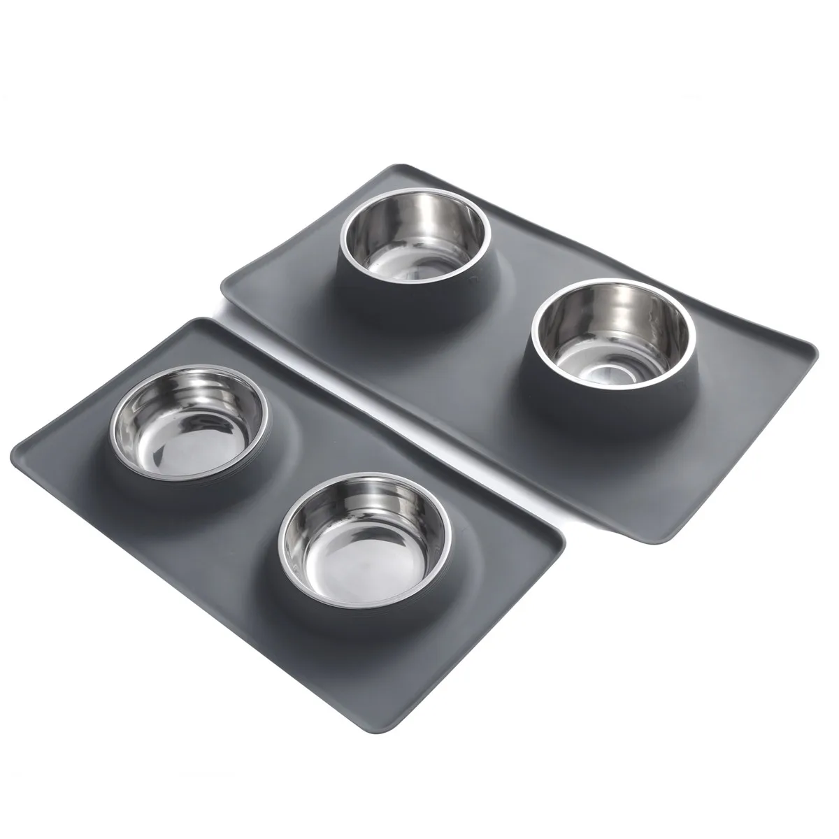 

Pet Dog Cat Bowls Stainless Steel No Spill Silicone Mat Water Food Feeder Dish Double Bowl comedero Travel Feeding Black Grey