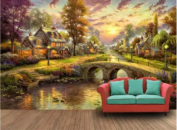 

3d room wallpaper custom mural non-woven Rural forest hut at night painting photo 3d wall murals wallpaper