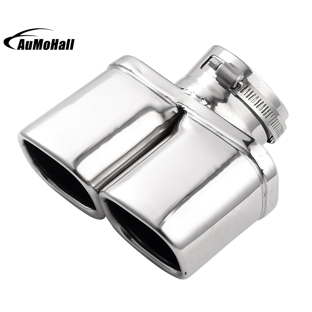 Y Pipe Dual Dual Curved Car Stainless Steel Silver Chrome Round Tail Muffler Tip Pipe font