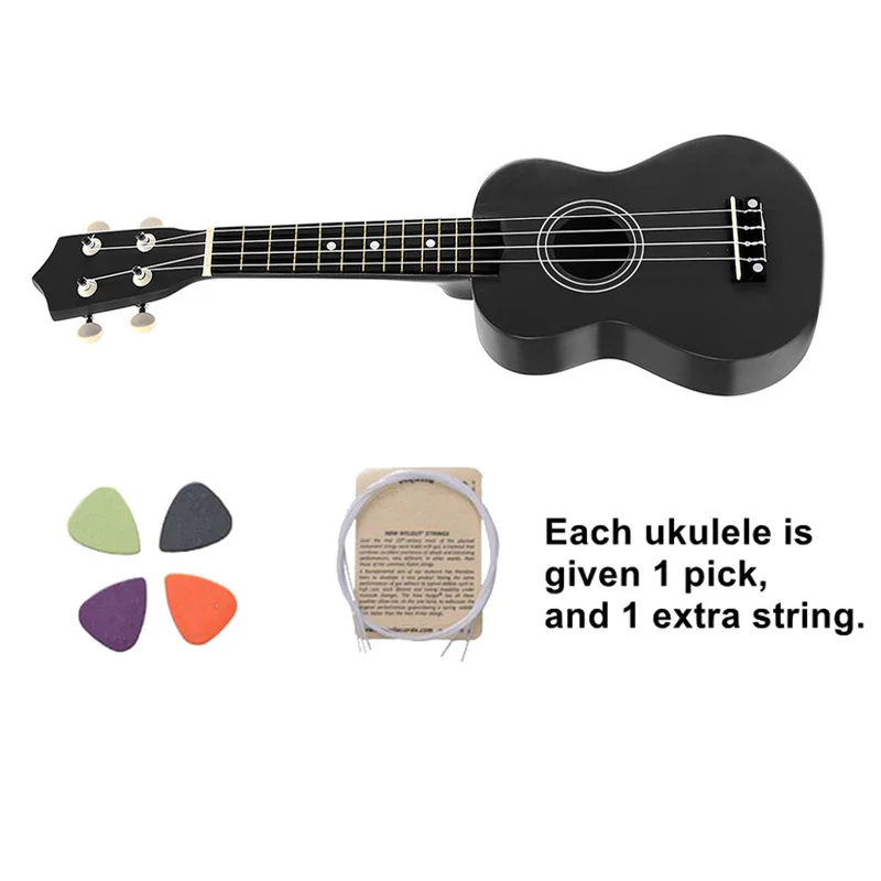 21 дюймов сопрано Гавайские гитары укулеле 4 струны Гавайская гитара Уке+ струна+ палочки для начинающих ребенок подарок(черный