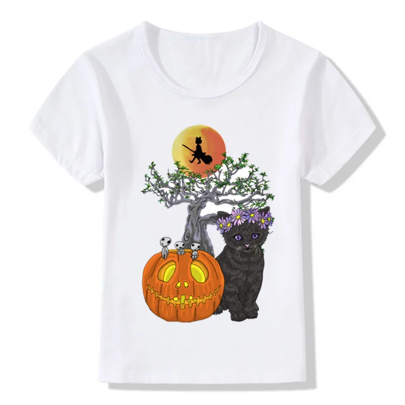 

Halloween Cats Pattern Funny Kids T shirt Boys and Girls Summer White Clothes Baby Pumpkin Print Casual T-shirt,ooo2028