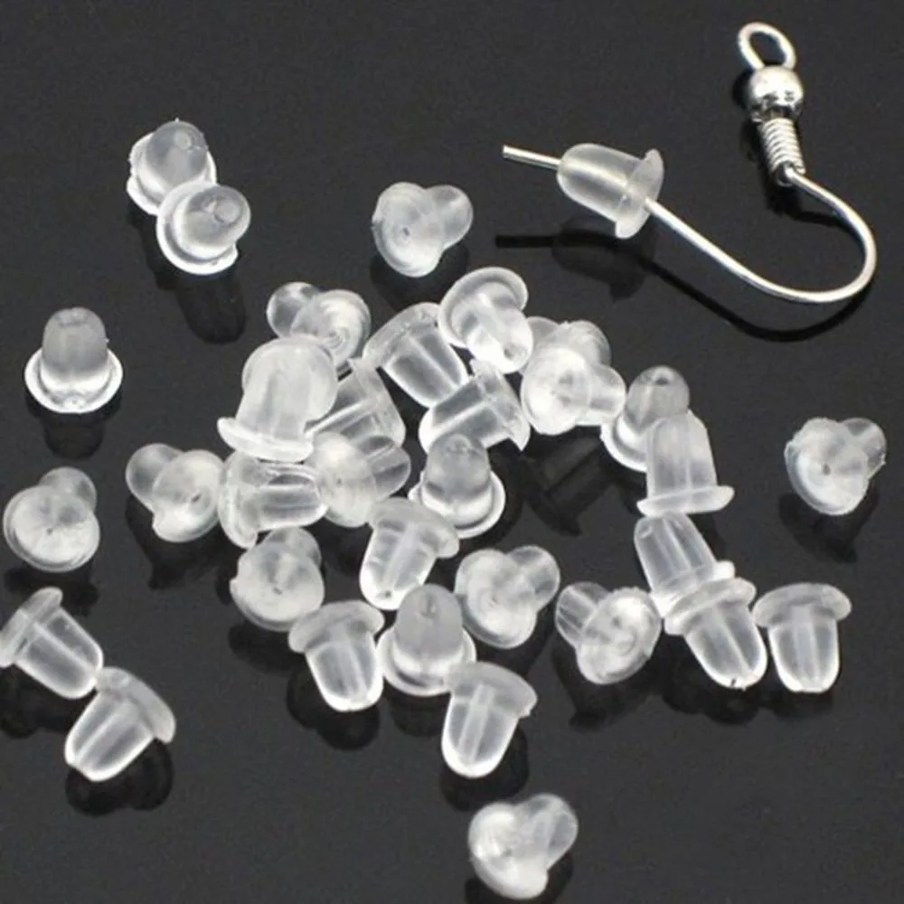 

100pcs/lot Clear Soft Silicone Rubber Earring Backs Safety Bullet Stopper Rubber Jewelry Accessories DIY Parts Ear Plugging