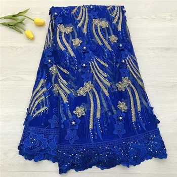 

3d Lace Fabric 2018 High Quality Lace Latest African Laces Fabric With Beads Wedding Blue Nigerian French Lace Fabric HJ1197-1