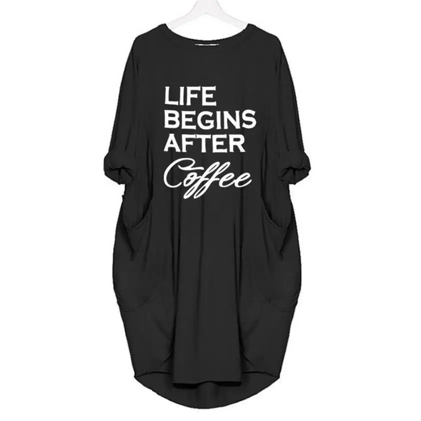 Новое поступление, карманная жизнь, напечатанная футболка с надписью «Beging After coffee» для женщин, футболка, Футболка Harajuku размера плюс укороченная уличная одежда - Цвет: Black