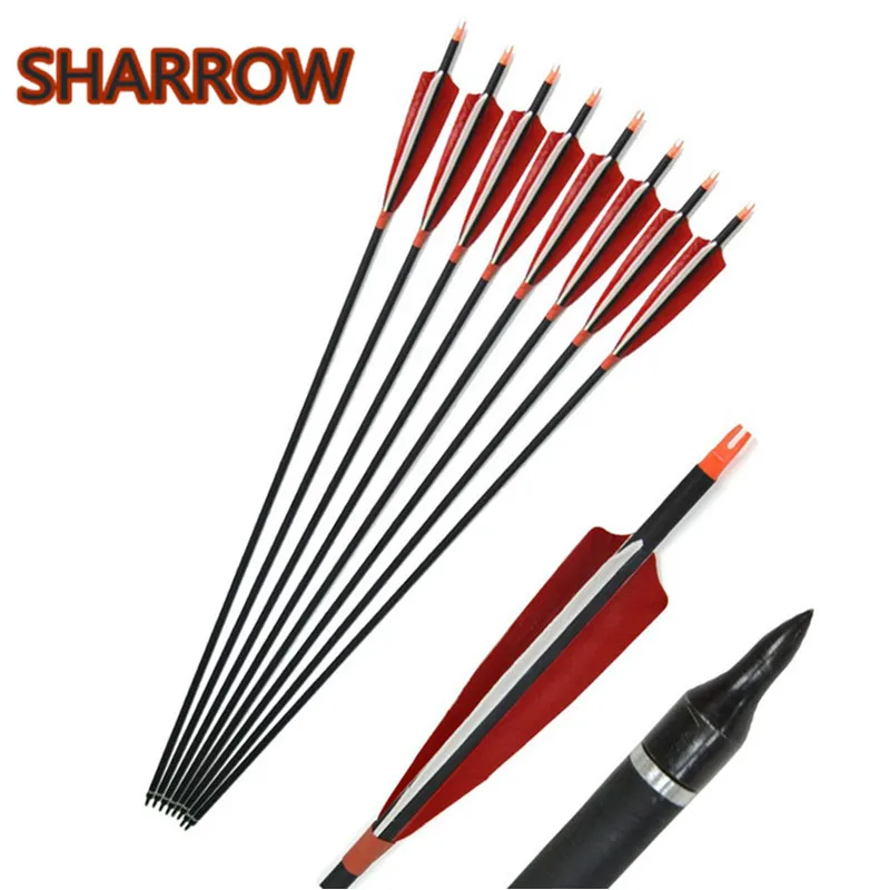 

12Pcs 30" Spine 500 Archery Carbon Arrows 5" Turkey Feather Arrow Carbon Replace Broadhead For Bow Shooting Practice Accessories