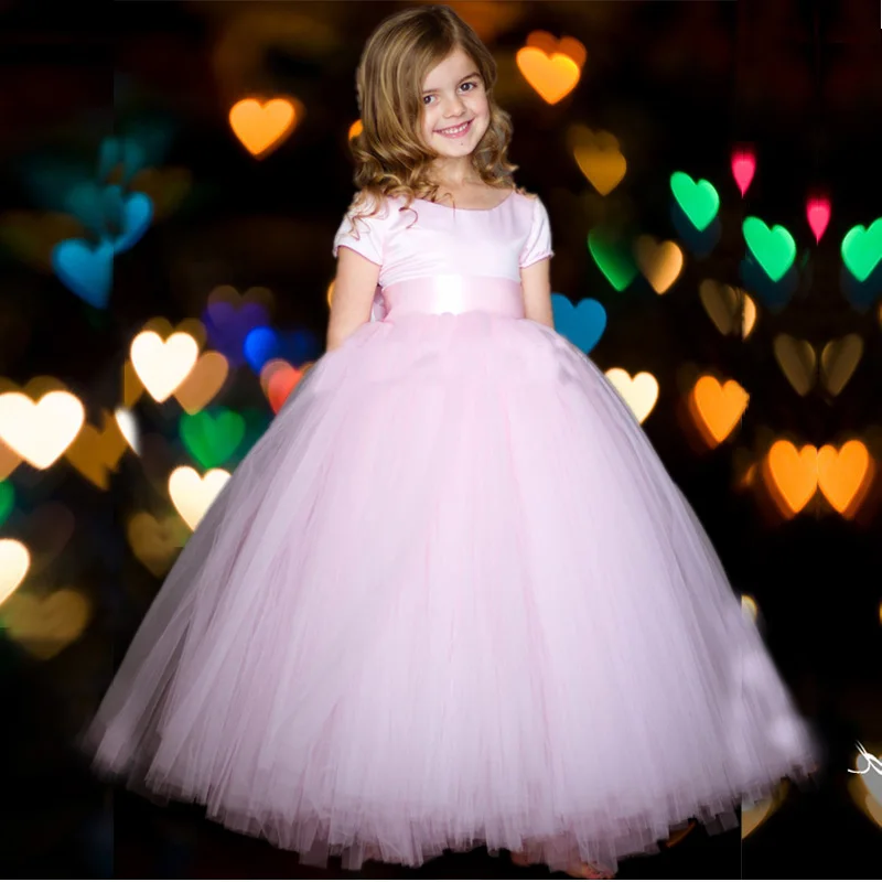 Шикарные розовые Пышные Платья с цветочным узором для девочек; цвет на заказ; Платья с цветочным узором для девочек на свадьбу; детская розовая фатиновая одежда