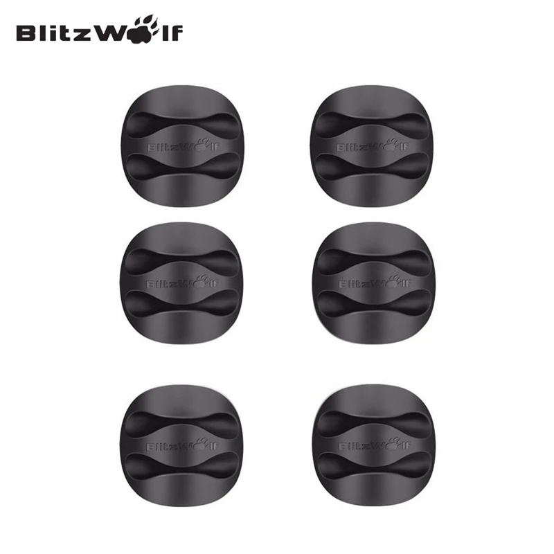 BlitzWolf 6 шт./лот устройство для сматывания кабеля Кабельный органайзер зажим для наушников управление шнуром Настольный держатель для кабеля провода Организации - Цвет: 6 Black