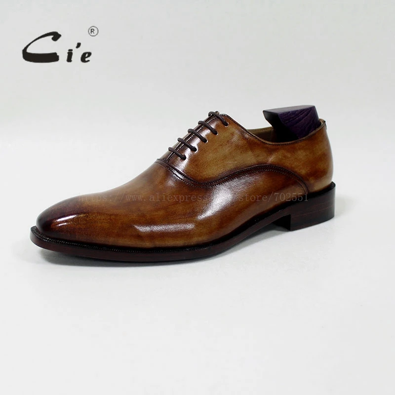 CIE квадратный плоские, для пальцев на ногах ручной работы натуральная телячья кожа дышащие мужские платья Оксфорд Блейк крафт коричневый с оттенком патины обуви OX-01-16