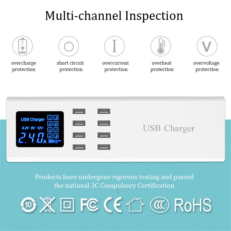 Умная многопортовая USB зарядная станция светодиодный дисплей адаптер питания