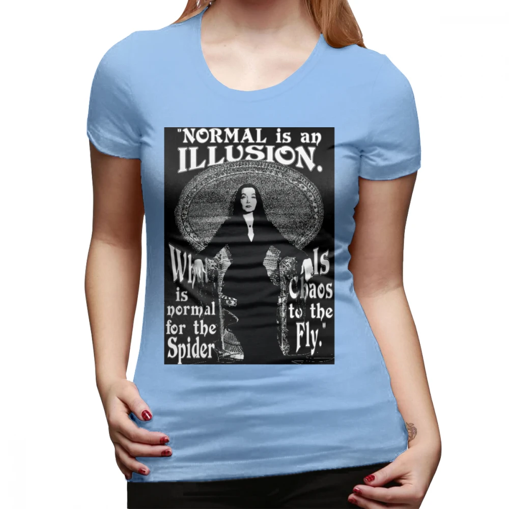 Футболка с пауком Morticia Addams, простая женская футболка с круглым вырезом, 100 хлопок, XXL, короткий рукав, серебристый рисунок, женская футболка - Цвет: Небесно-голубой