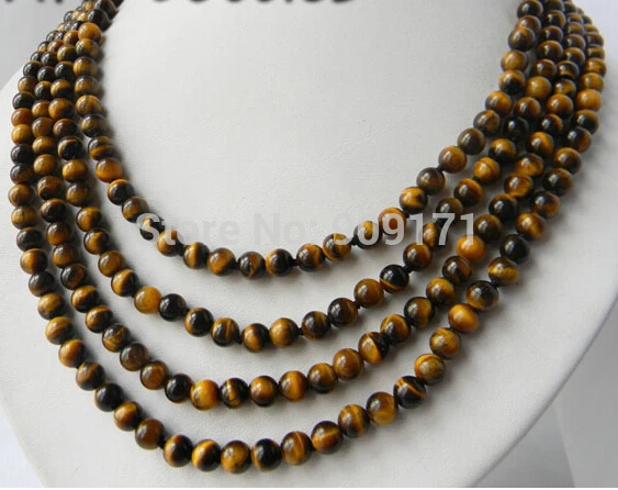 

FREE SHIPPING>>>@@ S>>A 4Strands 18'' 7mm Round Tiger's-eye Necklace