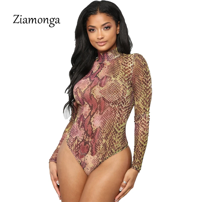 Ziamonga питоновый узор боди с длинным рукавом сексуальное боди змея Осень Комбинезоны тела Для женщин женский комбинезон