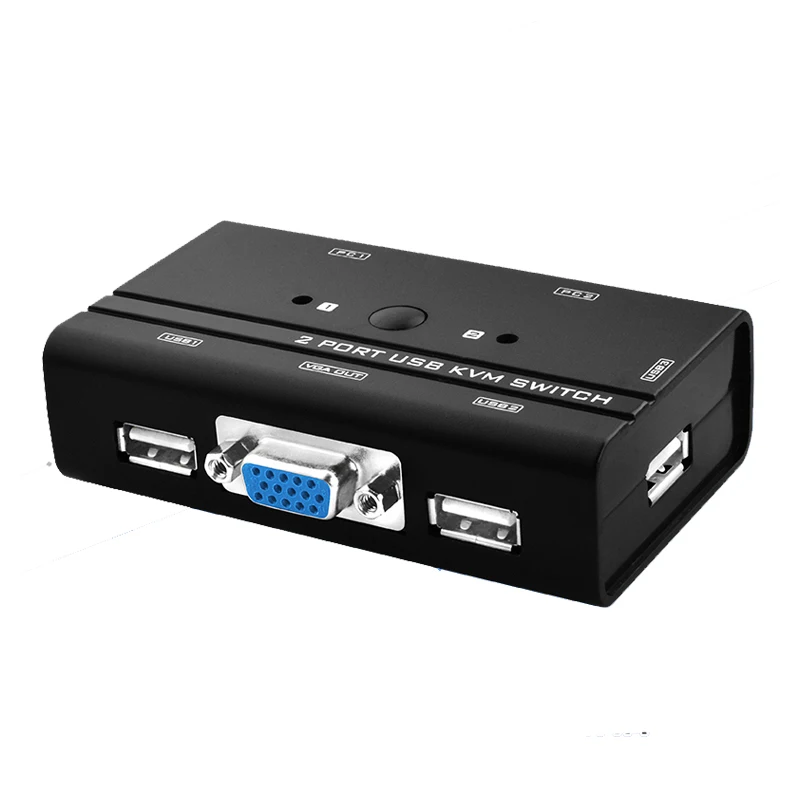  KVM Switch 2 Port AUTO VGA switch with USB Console 1 set of keyboard mouse controls 2 computer host