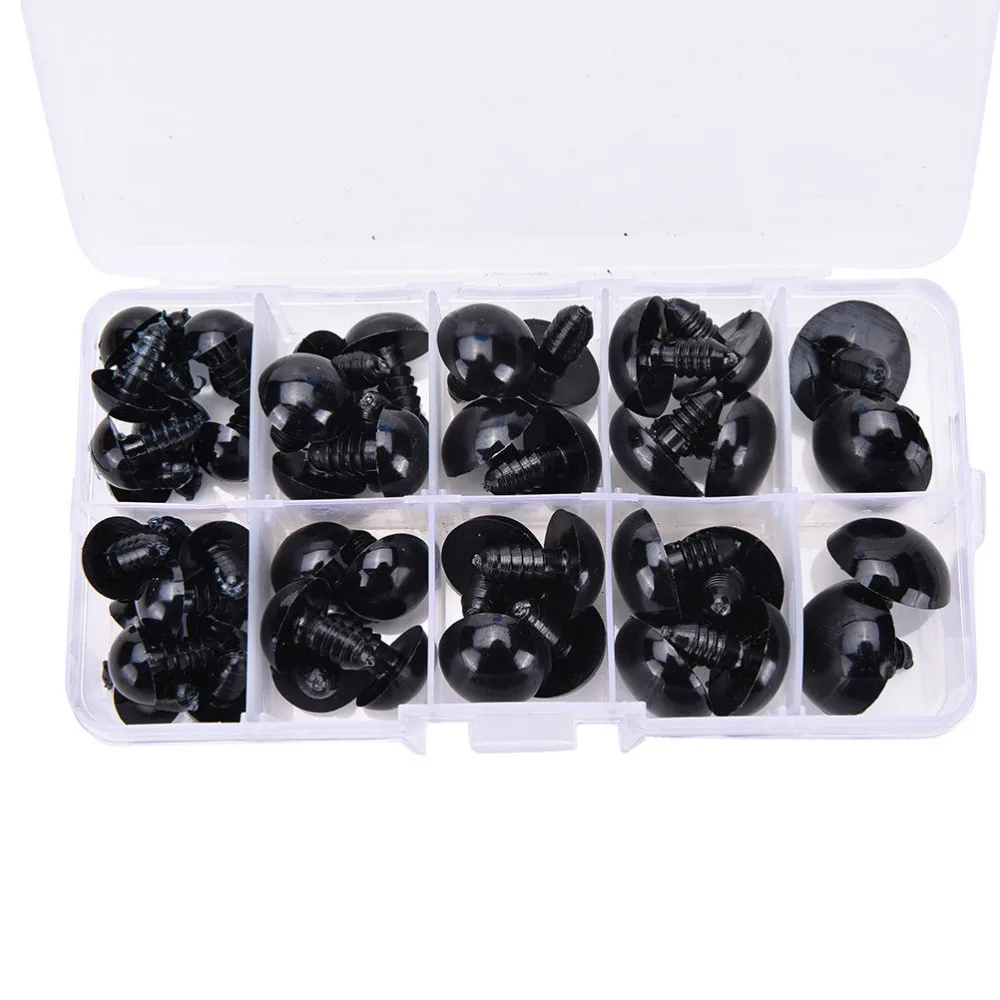 

52Pcs 12-20mm Black Plastic Crafts Safety Eyes for Teddy Bear Soft Toy Animal Doll Amigurumi DIY Cartoon Doll Eyes Accessories